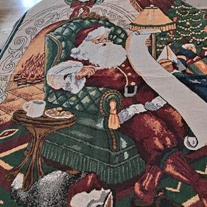 Vintage Holiday Santa Throw Blanket- Green and Red 48 X 66 Inch